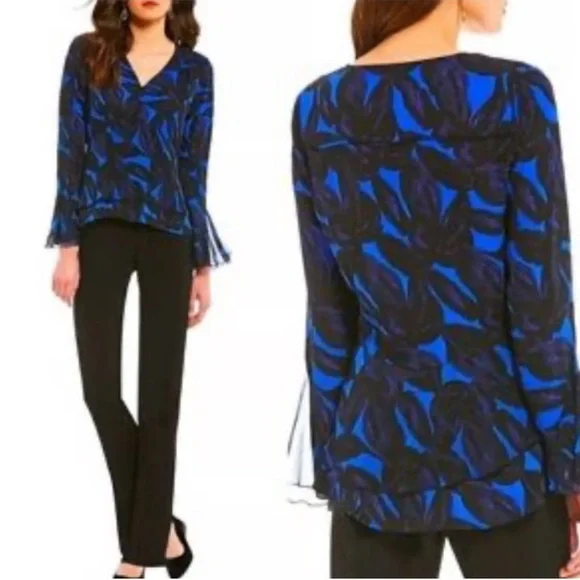 Blue and Black Patterned Blouse - Picture 1 of 13